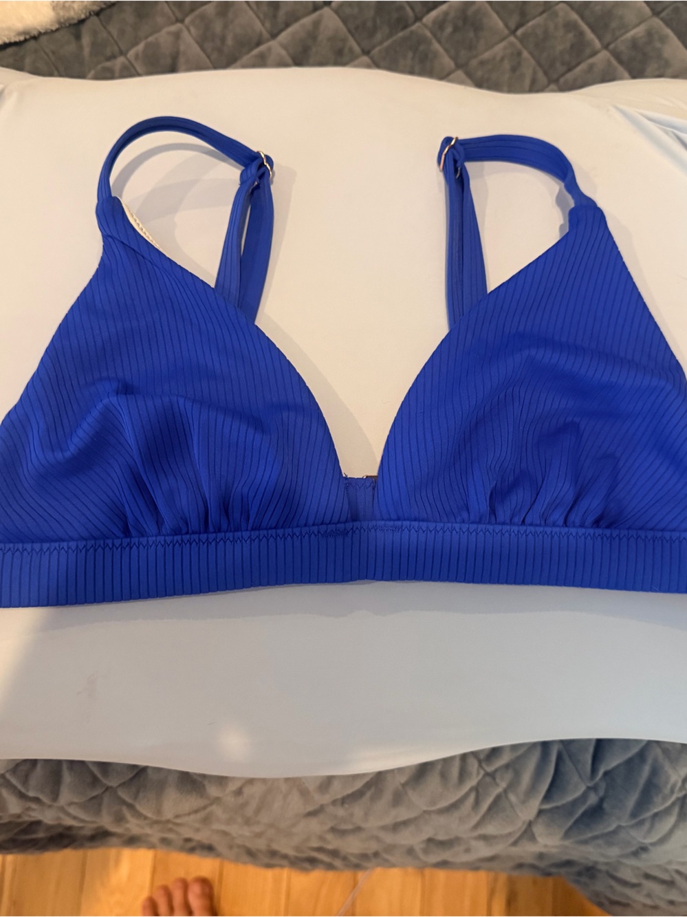 Blue Ribbed Triangle Bikini Top - Women Swim